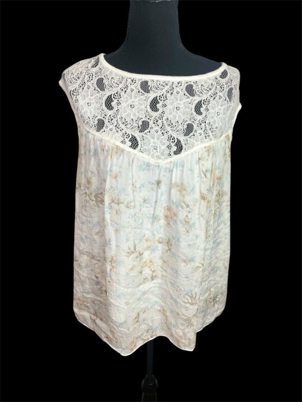 Bellambia Italian Silk Baby Doll Top Shirt Blouse Sz L Lined Lace Romantic Flora